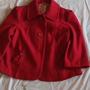 SEASON'S COLOR! RED CROPPED SINGLE-BREASTED LIGHT WOOL BLEND JACKET, PL,